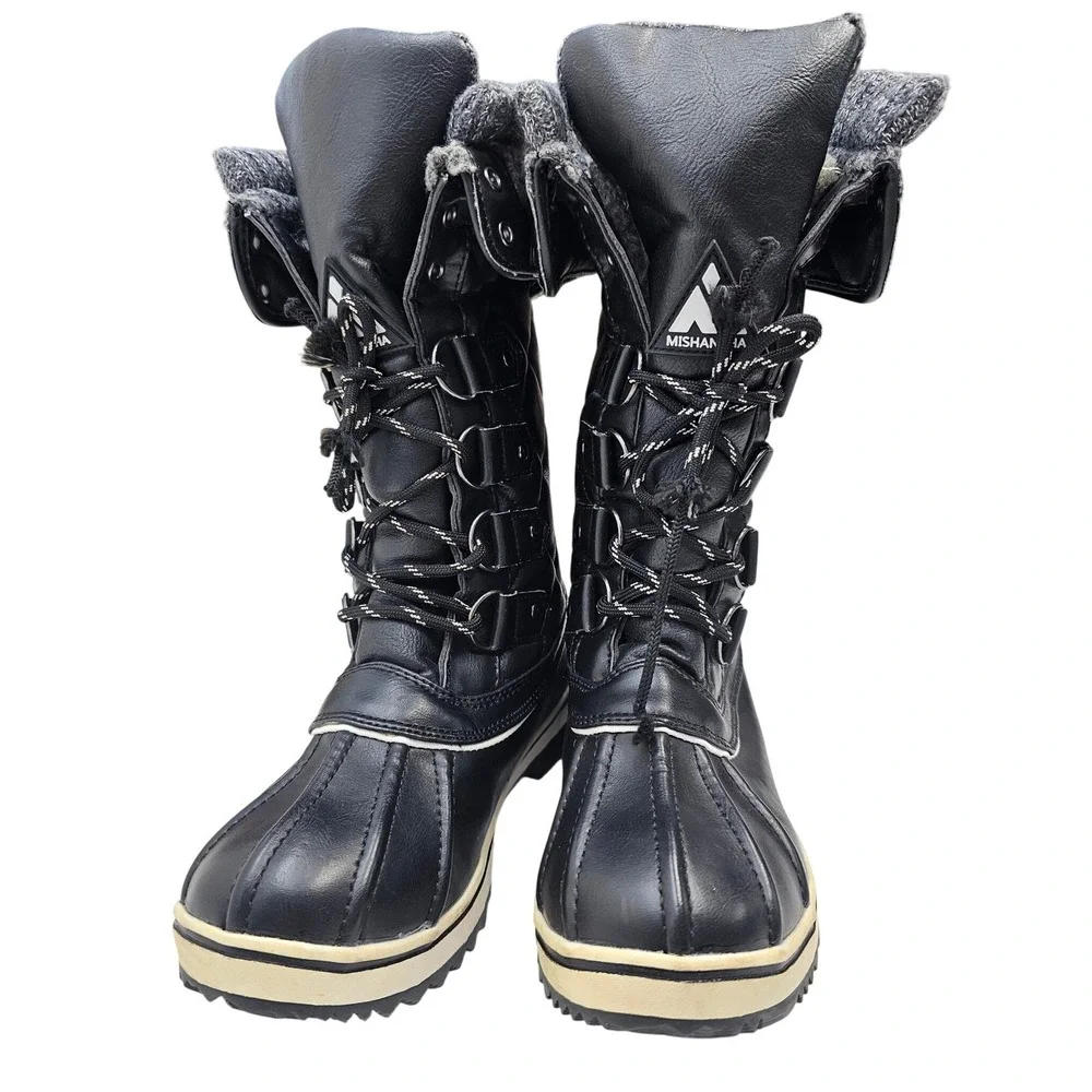 Mishansha Womens Black Quilted Winter Snow Boots Faux Fur Lined Duck‎ Size 6